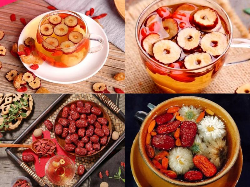 Dùng vài lát táo đỏ, một ít kỷ tử và không pha quá đặc để hạn chế khó tiêu. 